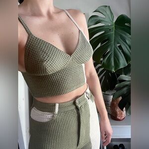 Aniela Parys Two Tone Waffle Top & Trouser Set - Sage